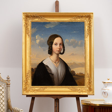 Romain Cazes (1808-1881)  - Jeune fille, huile sur toile, 1839