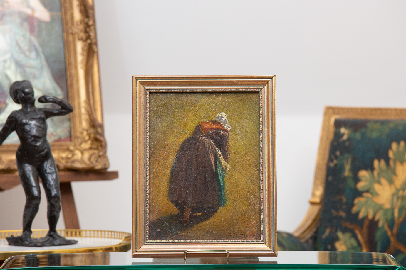 Jules Breton (1827-1906)  - Glaneuse courbée de dos, huile sur carton, vers 1853-1854