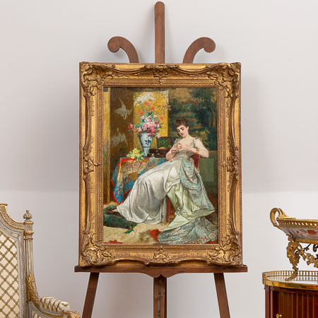 Frans Verhas (1827-1897)  - Le bijou préféré, huile sur panneau, circa 1850-1894