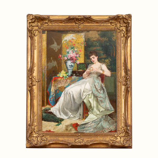 Frans Verhas (1827-1897)  - Le bijou préféré, huile sur panneau, circa 1850-1894