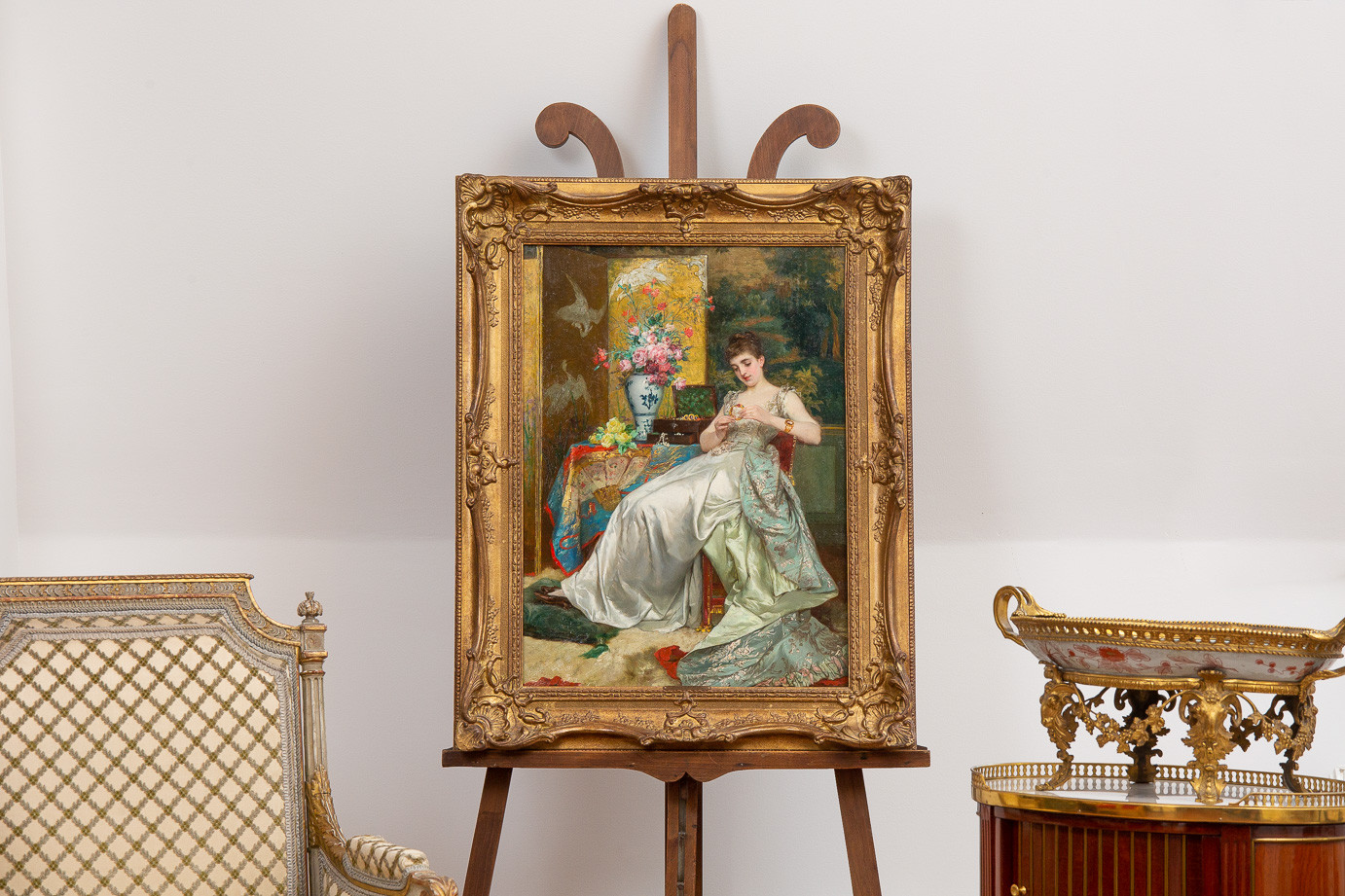 Frans Verhas (1827-1897)  - The favorite jewel, oil on panel, circa 1850-1894