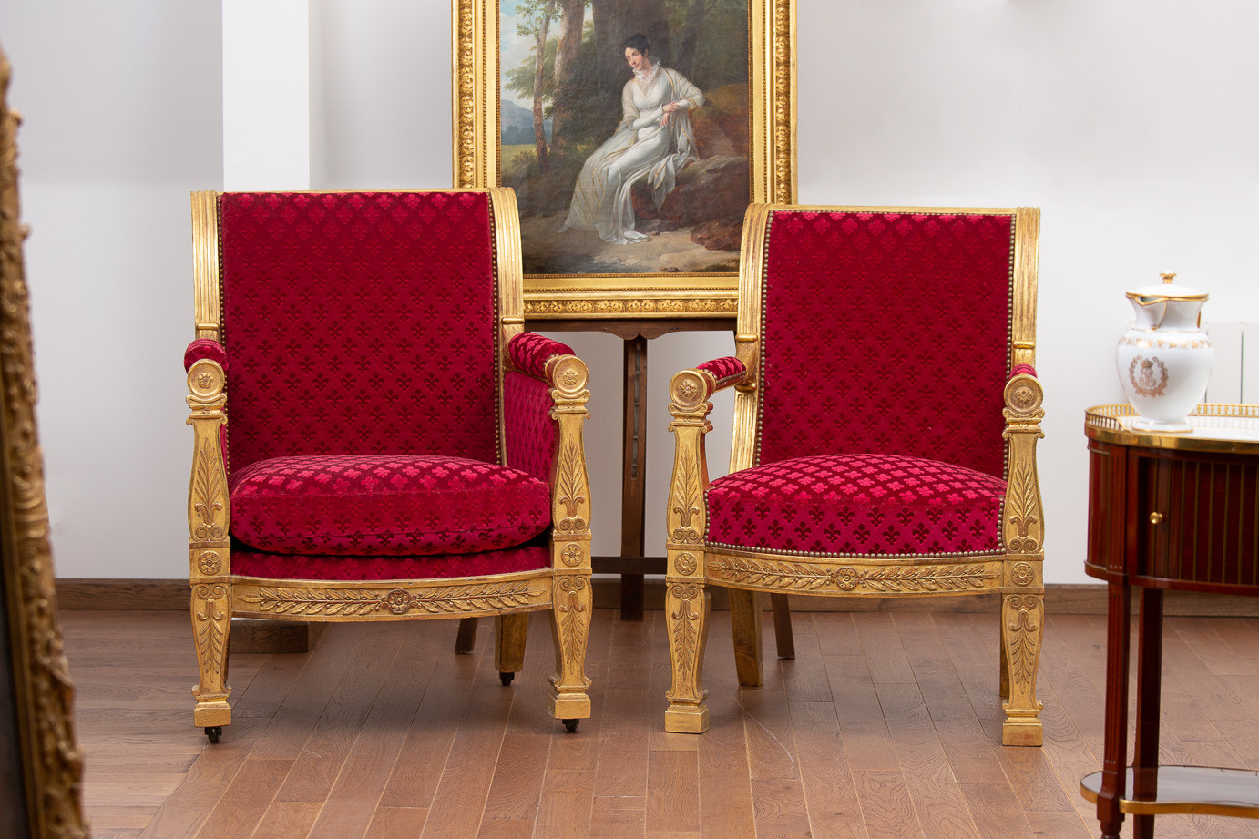 Jacob D. R. Meslee (1803-1813)  - Royal shepherdess and royal armchair in gilded wood from the Empire period