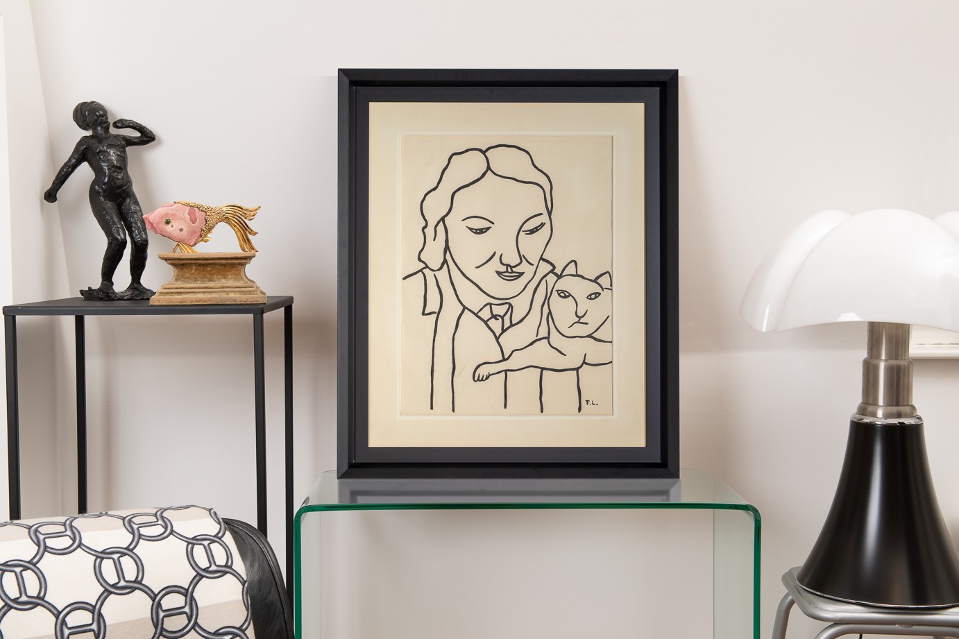 Fernand Léger (1881-1955)  - Nadia with Her Cat, ink on paper, 1950