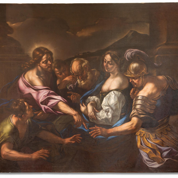 Giovanni Battista Beinaschi (1636-1688)  - Le Christ et la femme adultère, huile sur toile, 17ème