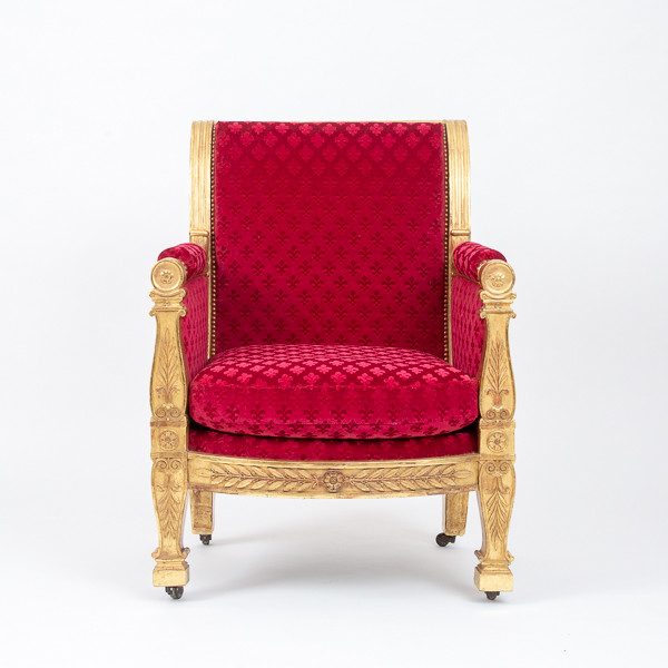 Jacob D. R. Meslée (1803-1813)  - Bergère et fauteuil royaux en bois doré d'époque Empire