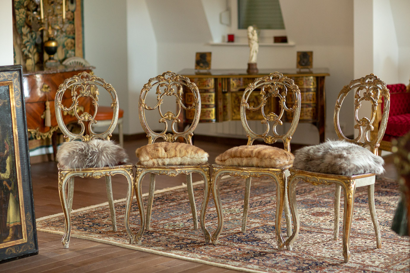 Four chairs made of painted and gilded wood from the imperial family of Russia