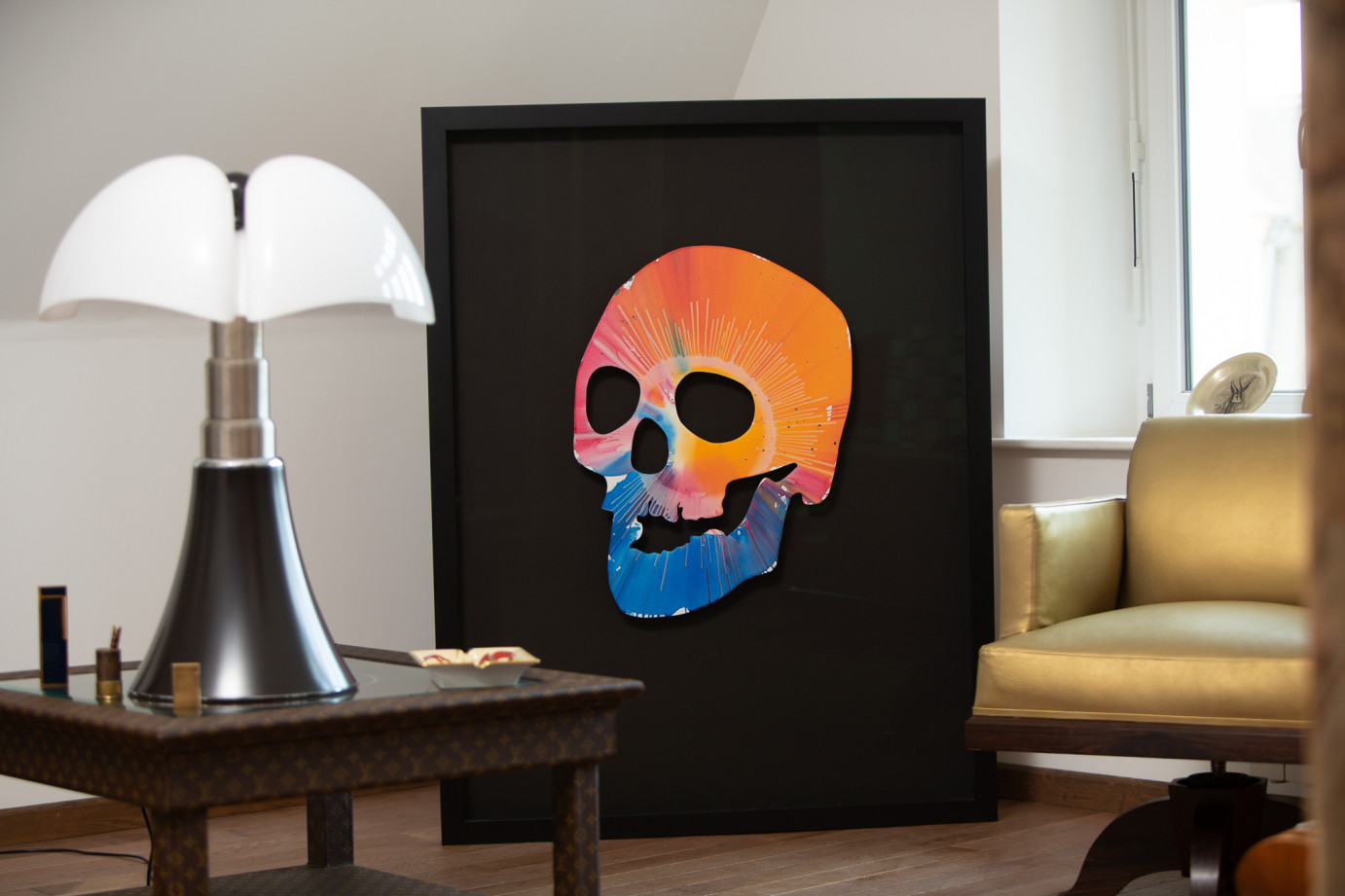 Damien Hirst (1965)  - Spin Skull, peinture acrylique et métallique sur carton