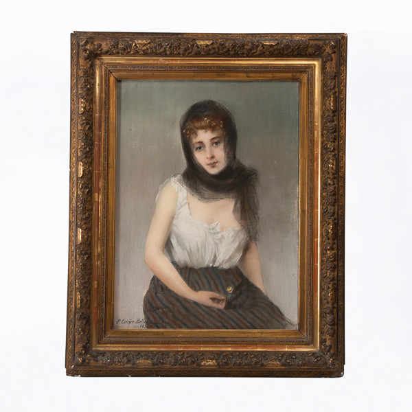 Pierre Carrier-Belleuse (1851-1932)  - La Frileuse, pastel sur toile de 1891