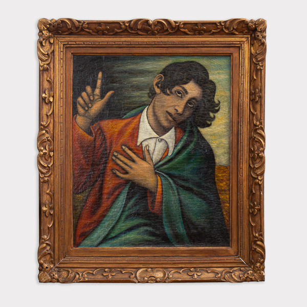 Fabian De Castro (1868-1950)  - Jeune homme pointant son doigt, huile sur toile, 1926