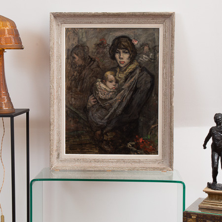 Robert Noir (1864-1931)  - Mère et enfant, huile sur toile, 1912/1918