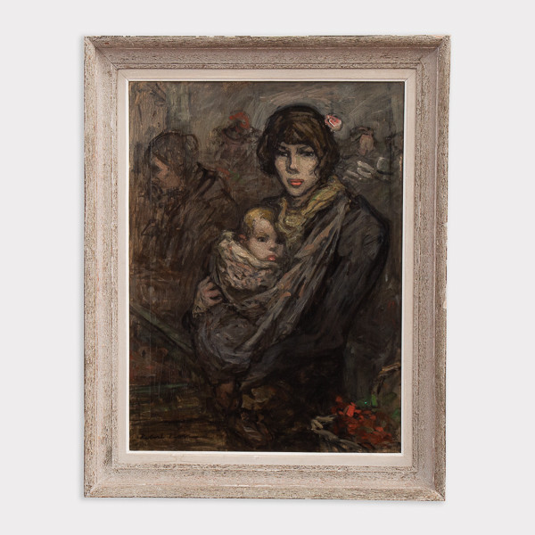 Robert Noir (1864-1931)  - Mère et enfant, huile sur toile, 1912/1918