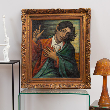 Fabian De Castro (1868-1950)  - Jeune homme pointant son doigt, huile sur toile, 1926